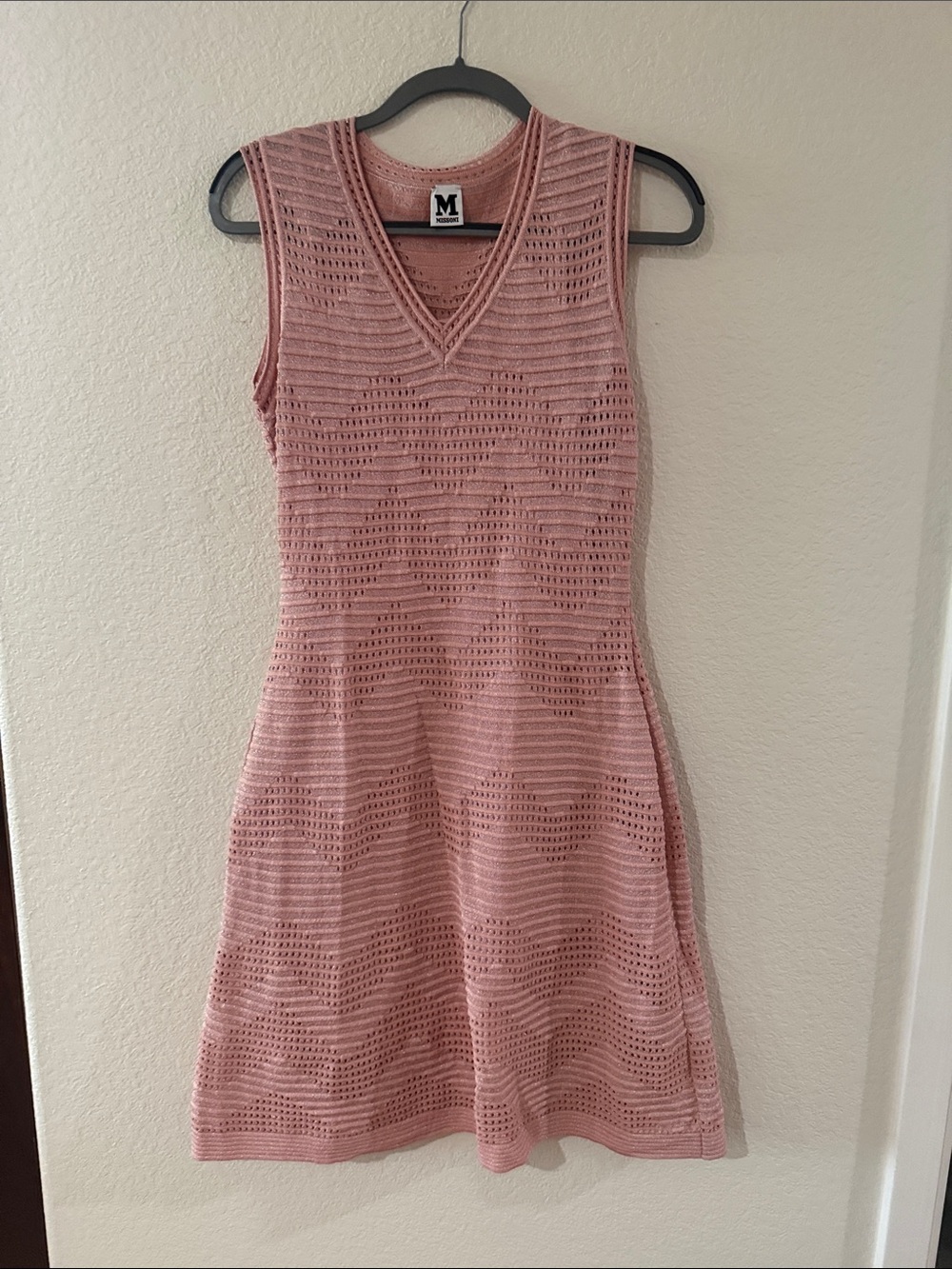 Missoni Sleeveless V-Neck Knit Midi Dress in Dusty Rose